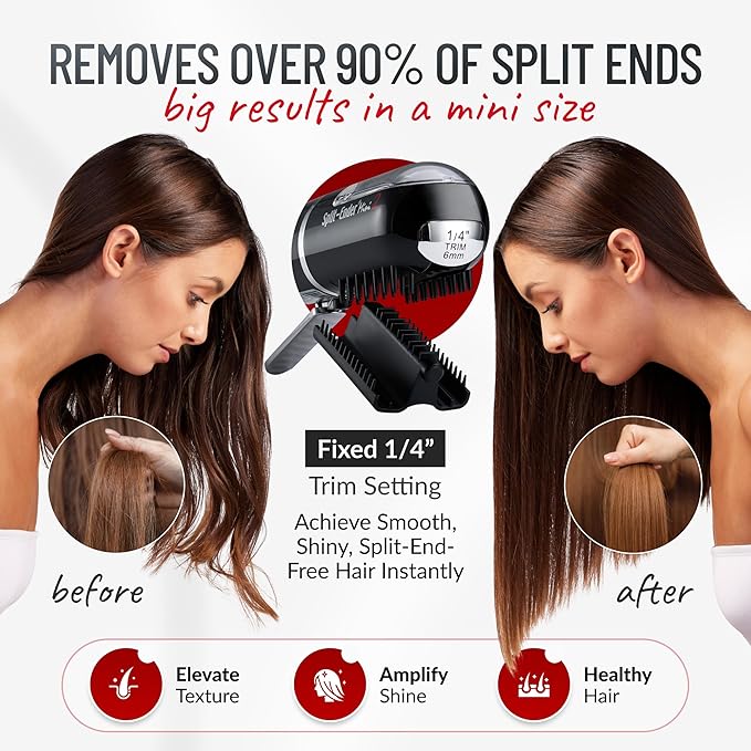 Split-Ender Mini 2 – Original Cordless Split End Hair Trimmer for Dry, Damaged, Brittle, Curly, Frizzy, or Straight Hair – Rechargeable Hair Clipper, Home Styling Tool for Split Ends (Black)