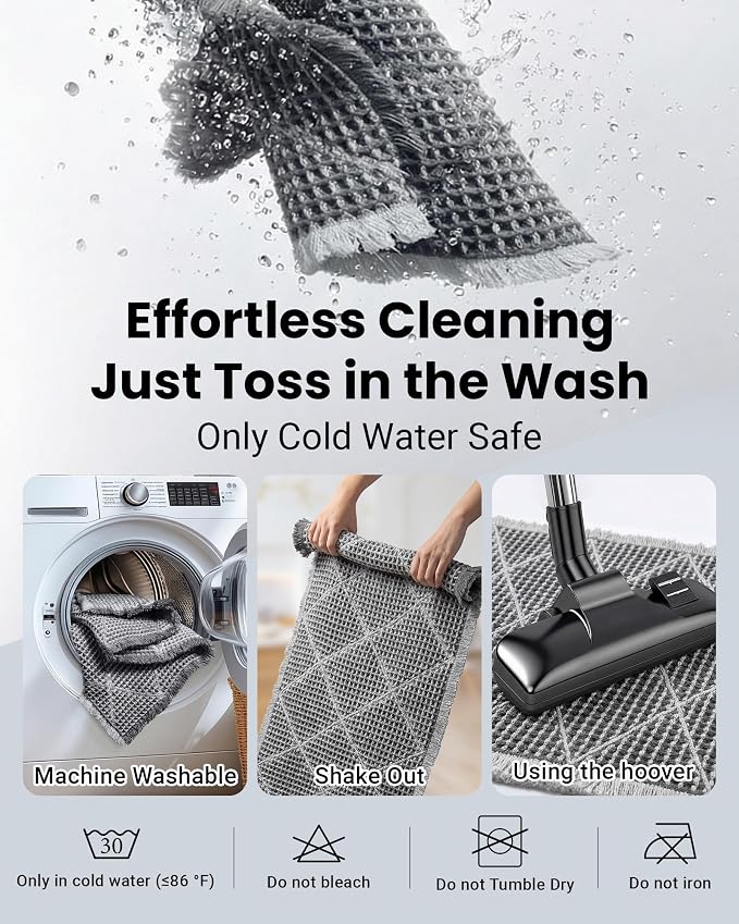 Furicher Waffle Bath Mat Set, Non Slip Bathroom Rugs Sets 2 Piece, Ultra Absorbent Bathroom Runner Rug for Boho Bath Room Decor, Machine Washable Boho Mats, Grey & Light Grey, 20"×47" Plus 18"×30"