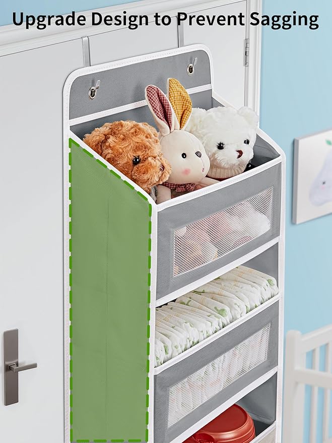 JARLINK Over the Door Organizer for Pantry, Bathroom, 5 Shelf Grey, 2 Pack | Anti-Tilt Design, 44 lb Load Capacity, Hanging Door Organizer with 5 Large Capacity Pockets, Behind Door Storage for Nursery