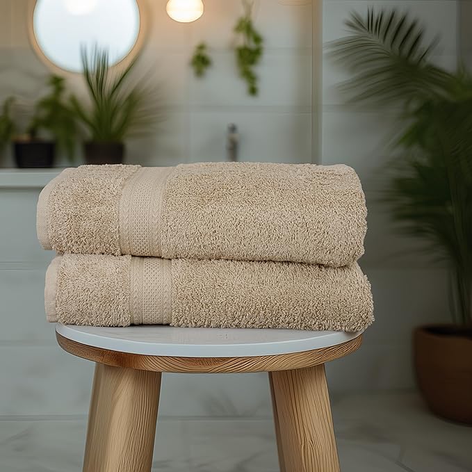 Medium Size Bath Towels Set of 6 – 100% Cotton Terry – 24" x 48" – Quick Dry, Soft & Highly Absorbent – Beige Towels for Bathroom, Gym, Spa, Pool & Daily Use