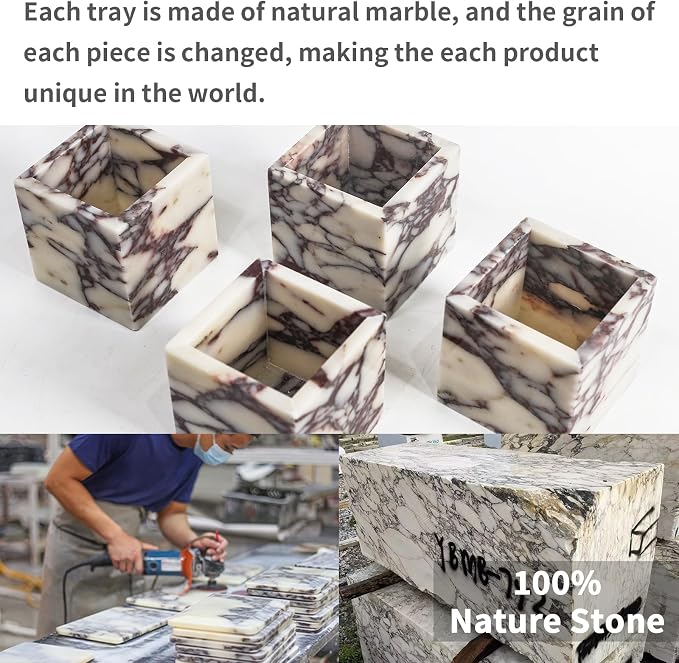 Natural Marble Makeup Brush Holder for Vanity, Marble Toothbrush Holder for Bathroom, Luxurious Countertop Organizer, Calacatta Viola Bathroom Accessories Square