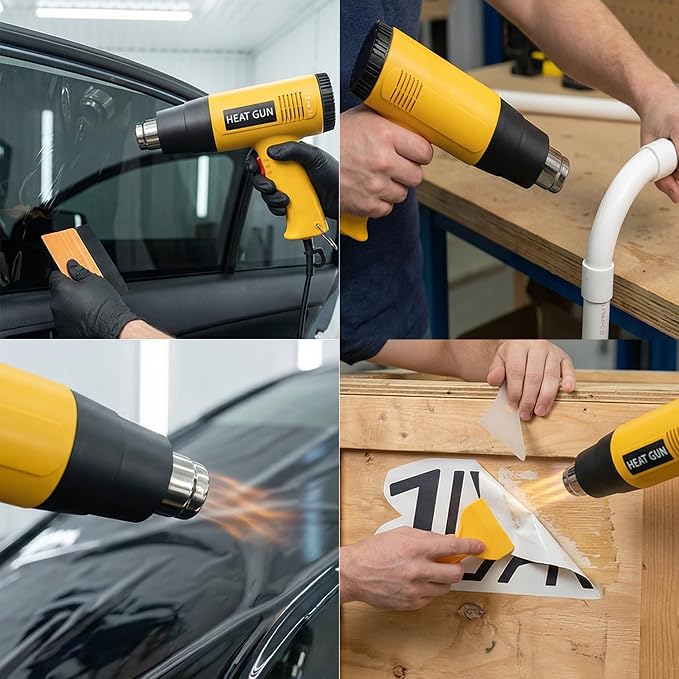 Vinyl Wrap Tool Kit Include Heat Gun, 7PCS Stick Squeegee, Knife Tape, Felt Squeegees, Craft Knife and Utility Knife Plastic Scraper, Vinyl Cutter, Magnet Holders, Cloth, Gloves