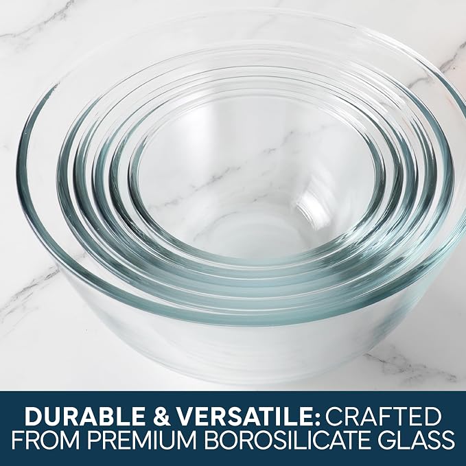 COOK WITH COLOR 12 Pc Glass Mixing Bowl Set with Lids – Borosilicate Glass Nesting Bowls for Cooking, Baking and Meal Prep, Blue