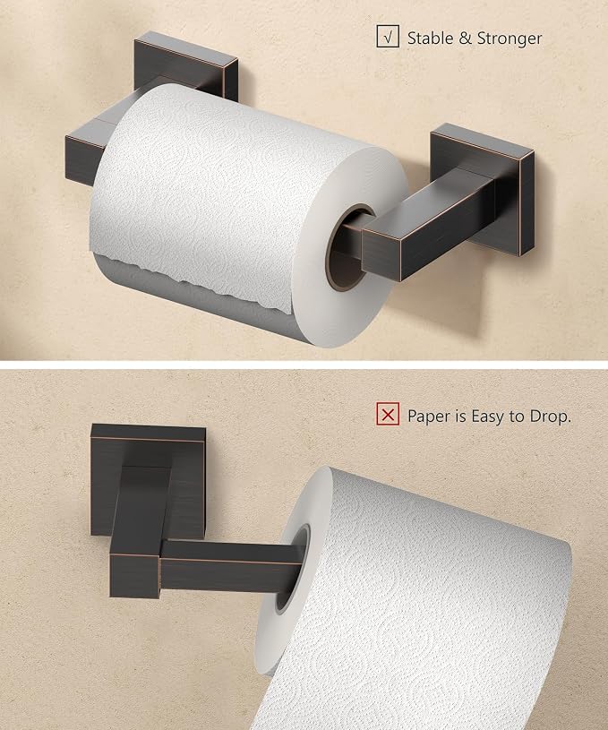 FORIOUS Toilet Paper Holder Wall Mount, Stainless Steel Rustproof Double Post Pivoting Tissue Roll Holder for Bathroom, Commercial Toilet Paper Dispenser (Oil Rubbed Bronze, Square)