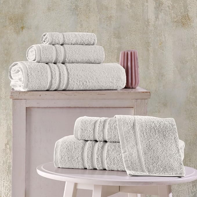 Hawmam Linen Ice Silver 6 Piece Bath Towels Set for Bathroom Original Turkish Cotton Soft, Absorbent and Premium 2 Bath Towels, 2 Hand Towels, 2 Washcloths