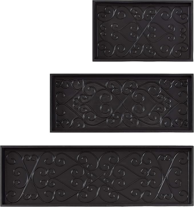 Anji Mountain Rubber Boot/Shoe Tray with Coir, Fits 4 Pair (46.5" Wide), Black and Ivory Diamond Insert
