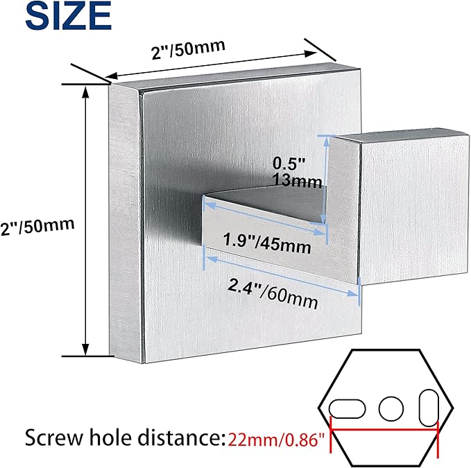 Towel Hooks For Bathrooms, Brushed Nickel Towel Hook For Kitchen Bathroom, SUS304 Stainless Steel Coat Hook, Square Heavy Duty Holder Robe Hooks For Hanging Towels,Coats,Sponges,Wall Mount, 8 Pack