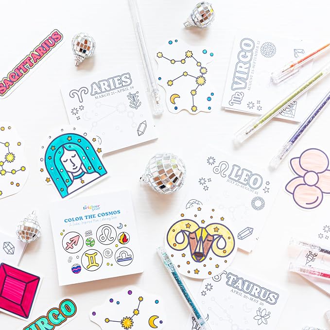 A Brighter Year Color The Cosmos Capricorn Gift Bundle - Adult Mini Coloring Book (3" x 3" - 50 Pages), Post It Notes (50-3” x 3”), Stickers - Stress & Anxiety Relief - Mindfulness, Gift, Travel
