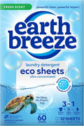 Earth Breeze Laundry Detergent Sheets Fresh Scent - 60 Loads Eco Liquidless Soap - Travel-Friendly for Hot & Cold Cycles, Tackles Tough Stains & Odors - Gentle on Skin, 30 Ct
