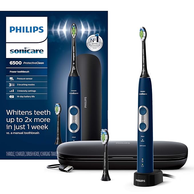 Philips Sonicare ProtectiveClean 6500 Rechargeable Electric Power Toothbrush with Charging & ExpertClean 7500, Rechargeable Electric Power Toothbrush, Black, HX9690/05
