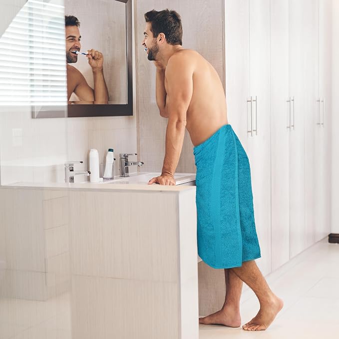 Medium Size Bath Towels Set of 6 – 100% Cotton Terry – 24" x 48" – Quick Dry, Soft & Highly Absorbent – Teal Blue Towels for Bathroom, Gym, Spa, Pool & Daily Use