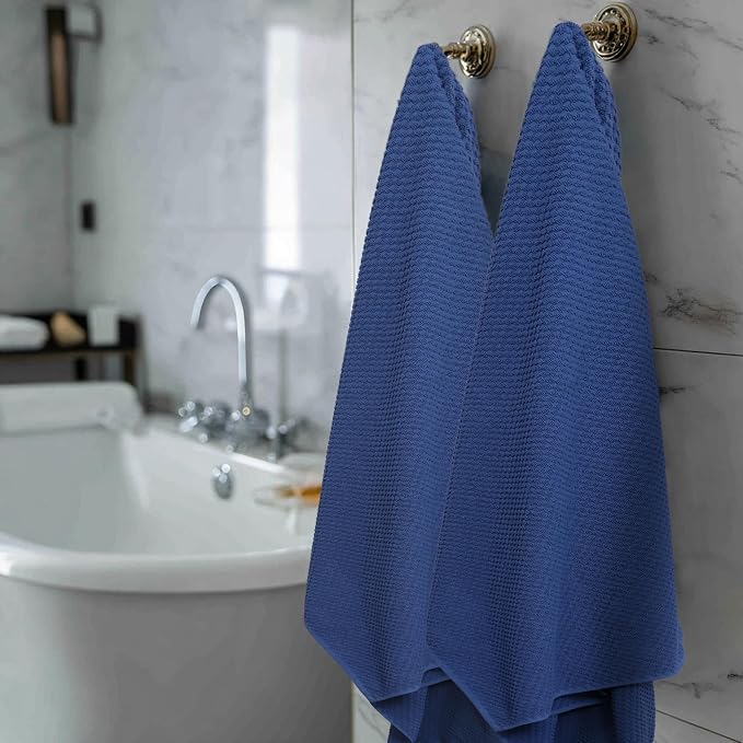 COTTON CRAFT Euro Spa Waffle Weave Bath Towels - Set of 4 Blue Towels | Pure 100% Ringspun Cotton Oversized Luxurious Towel Set - Soft Plush Super Absorbent Low Lint Quick Dry - 30 x 56 inches