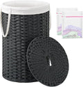 SETVSON Large Laundry Hamper Laundry Basket Round 130L, Black | Decorative PE Rattan Furniture Look for Bedroom, Round Laundry Hamper, Removable Liner Bag, 2 Mesh Bags, Handles