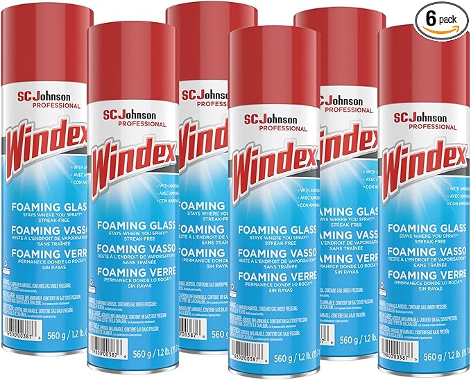 SC Johnson Professional Windex Foaming Glass Cleaner, Fresh, 20 oz Aerosol Spray, 6/Carton (333813)