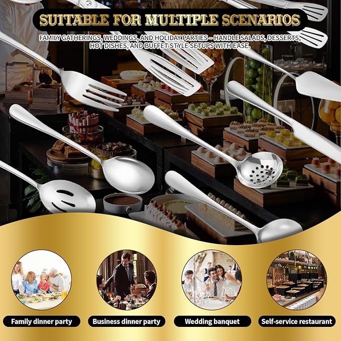 20 PCS Serving Utensil Set - Stainless Steel Complete Buffet Catering Utensils for Summer BBQ, Grilling, Picnic, Parties & Family Gatherings - Outdoor Serving Set (Silver)