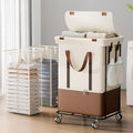 Double Laundry Hamper with Lid, Rolling Laundry Basket with Wheels and 2 Removable 75L Bags, 2 Section Large Capacity for Laundry Bedroom Bathroom Dorm, Easy Move & Organize,150L White