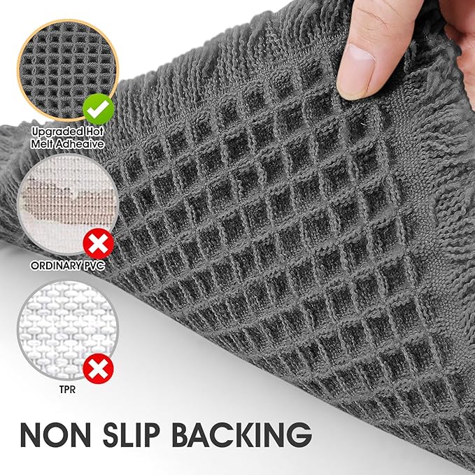 IM HOME Waffle Bath Mat Set 2 Piece Grey, Woven Modern Bath Rug Mats, Absorbent Non Slip Bath Floor Mat, Soft Washable Boho Bath Rugs with Tassels for Bathroom, Bedroom, Kitchen,Tub