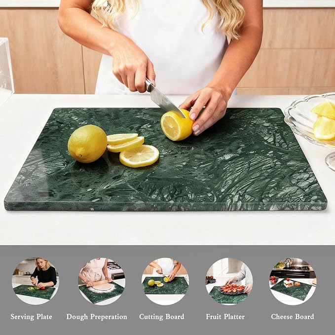 Marble Cutting Board for Kitchen 20×16 Inch green | Natural stone, 0.59" thick, non-slip feet, stay cool for dough/butter, ideal for pastry, cheese, charcuterie, pizza, bread