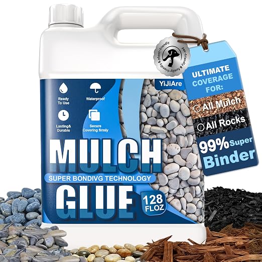 Mulch Glue for Landscaping, 1 Gallon Ready-to-Use Rock & Gravel Glue, Fast-Drying Mulch Adhesive, No Dilution Landscape Binder, Pet & Plant Safe for Mulch, Pebbles, Stones & Garden Beds