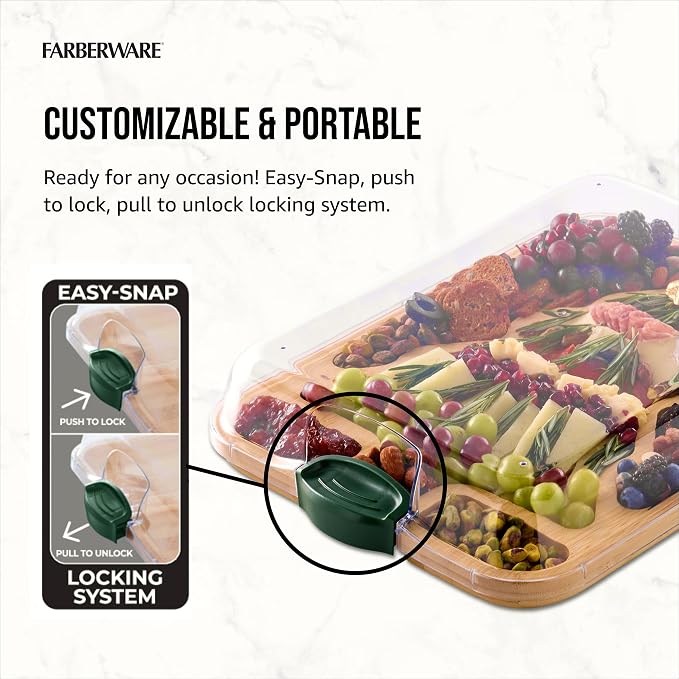 Farberware Tree Build-A-Board with Clear Locking Lid – Holiday Prep and Serve Board for Charcuterie, Cookies, Candy, and Seasonal Entertaining