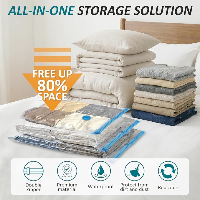 Cozy Essential Vacuum Storage Bags, 80% Compression Vacuum Seal Space Saver Plastic Packaging Bags for Clothes, Blankets, Pillow, Bedding, Comforters, Sealer Clothing Storage,30 Combo