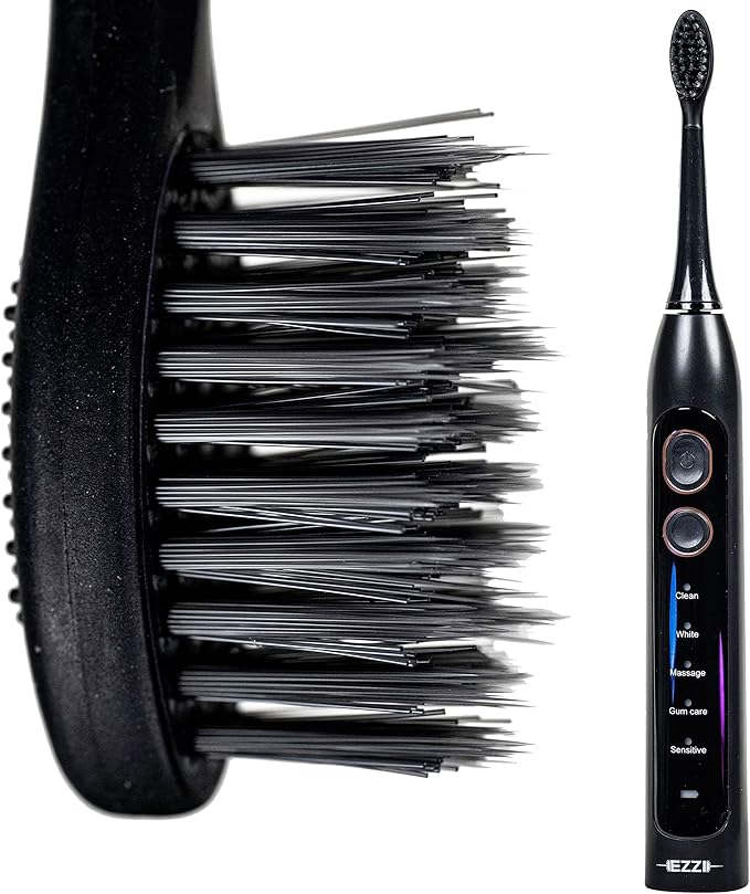 EZZI Sonic Electric Toothbrush | Ultra Soft Tapered Bristles | 60-Day Rechargeable Battery | 42,000 Vibrations/Min | for Adults, Sensitive Teeth, Receding Gum Disease, Whitening, Braces, Travel
