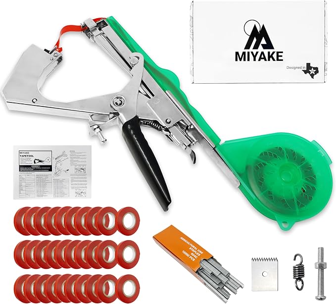 Miyake Plant Tying Machine, Garden Tape Tool for Vine Tying | Tie Up Vine Tomatoes Grapes Cucumbers Flowers, 30 Rolls Tape & 10000 Staples, Replacement Blade