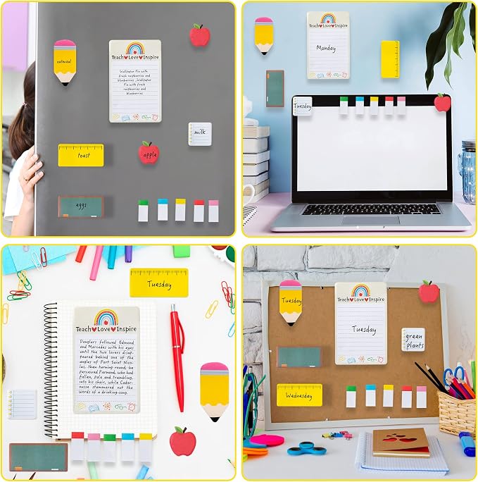 Xqumoi 3 Pack Teaching is A Work of Heart Sticky Notes Set - Ruler Blackboard Pencil Apple Shape Self-Stick Note Pads Teacher Appreciation Gift Writing Memo Pads Page Marker School Office Supplies