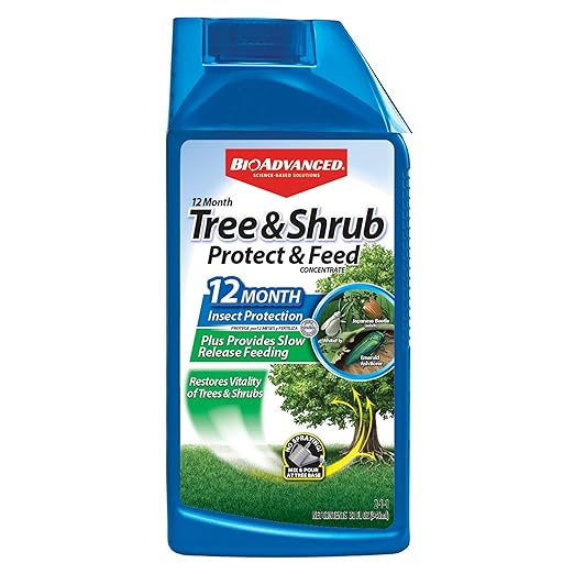 BioAdvanced 12 Month Tree & Shrub Protect and Feed Concentrate - Mix & Pour - Insect Control and Plant Food - Up to 12 Months Protection - 32 oz Bottle