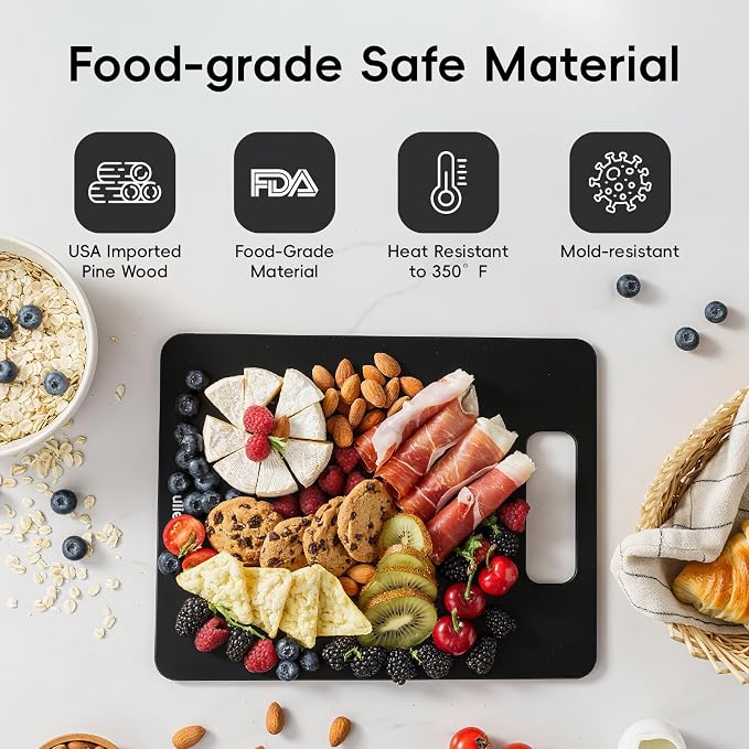 Wood Fiber Cutting Board Set of 2, Dishwasher Safe, Non-Toxic | BPA-Free Composite Cutting Board for Kitchen, Non-Slip, Non-Porous Chopping Board for Meat Vegetable Fruit Bread - Black