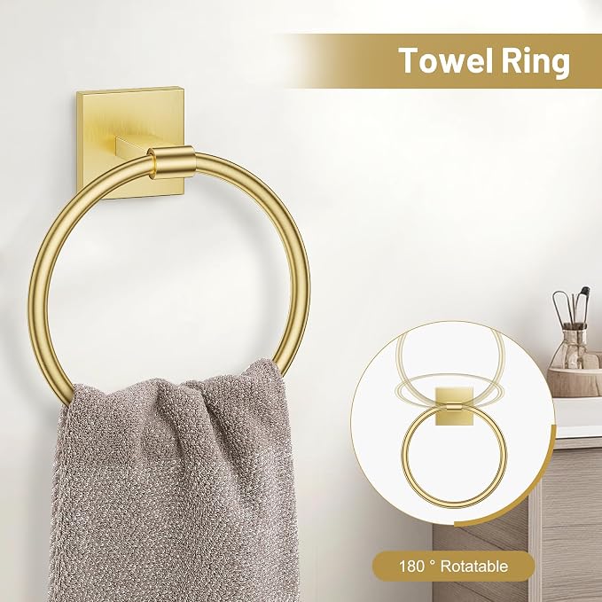TURS 5-Pieces Brushed Gold Bathroom Hardware Set 23.6 Inch SUS304 Stainless Steel Towel Bar Set Wall Mounted Bathroom Accessories Set