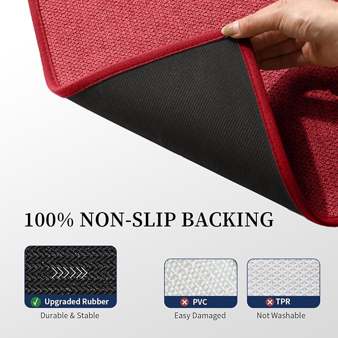YIHOUSE Red Bathroom Rugs Sets 3 Piece, Quick Dry Thin Bath Mat with Toilet Rug, Non Slip Absorbent Machine Washable, Bath Runner Rugs for Bathtub Sink Home Decor