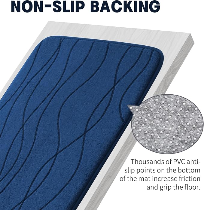 YIHOUSE Bathroom Rugs Set 3 Piece, Memory Foam Bath Mat Navy Blue | Ultra Soft, Absorbent, Non-Slip, Machine Washable, for Bathroom, Sink and Toilet