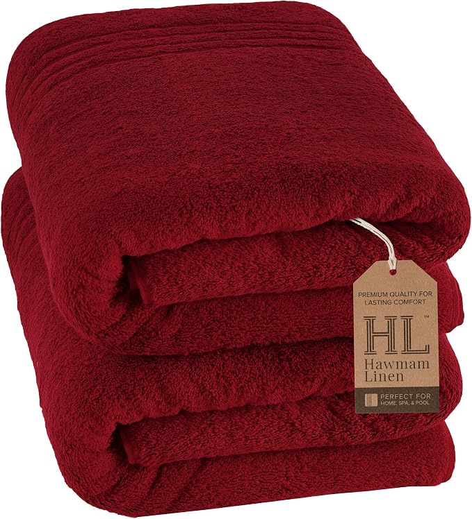 Hawmam Linen Jumbo Large Bath Sheets Towels 2 Pack Soft and Absorbent, Premium Quality 100% Cotton Towels (Red, Bath Sheet)