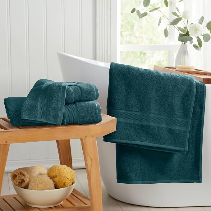 Luxury Bamboo Rayon Oversized Bath Towel Set | 2-Pack | Ultra Soft | Teal | 35% Bamboo Rayon - 65% Zero Twist Cotton | Absorbent Quick-Dry Towels for Bathroom | Ultra Soft | OEKO-TEX Standard 100