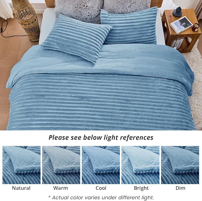 Sasttie Twin/Twin-XL Comforter Set 2 Pieces - Super Soft Fleece Comforters Twin/Twin-XL Size, 1 Luxury Warm Fuzzy Marshmallow Comforter with 1 Pillow Case, Faux Fur Bedding Set, Greyish Blue