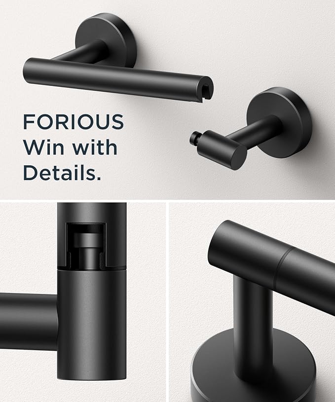 FORIOUS Toilet Paper Holder Wall Mount, Stainless Steel Rustproof Double Post Pivoting Tissue Roll Holder for Bathroom, Commercial Toilet Paper Dispenser (2 Pack, Matte Black)