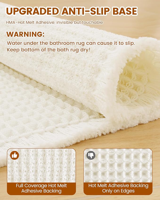 Smiry Waffle Bath Mat 72x24, Extra Soft Absorbent Bathroom Rugs, Non Slip Machine Washable Quick Dry Bath Rugs for Bathroom Floor, Tub, Shower, Home Decor Accessories, Cream
