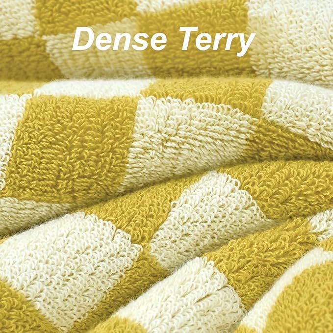 Jacquotha Luxury Bath Towels - Pack of 2, Mustard Yellow Checkered | Cotton Fall Bathroom Towels Sets for Body Drying 55x27.5 Inches