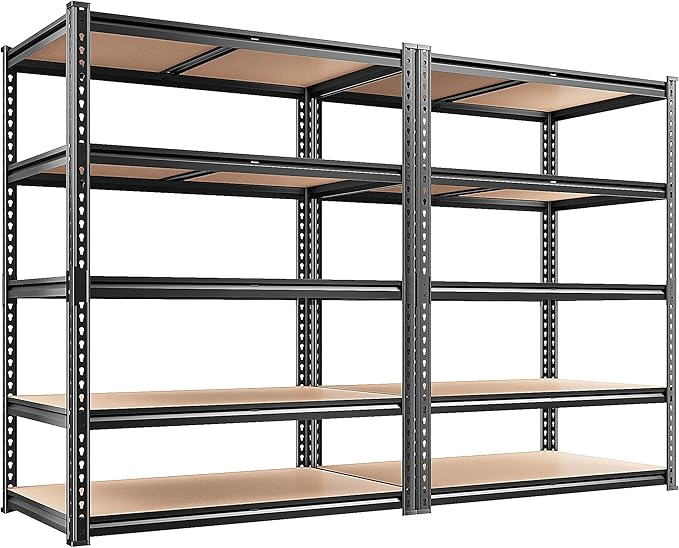 REIBII 2 Pack Garage Shelving, 2400LBS Each,Heavy Duty Storage Shelves | For Basement Pantry Workshop,36"W x 16"D x 72"H Each,5 Tier Freestanding Metal Shelving,1.4mm Rolled-Edge Posts,Adjustable
