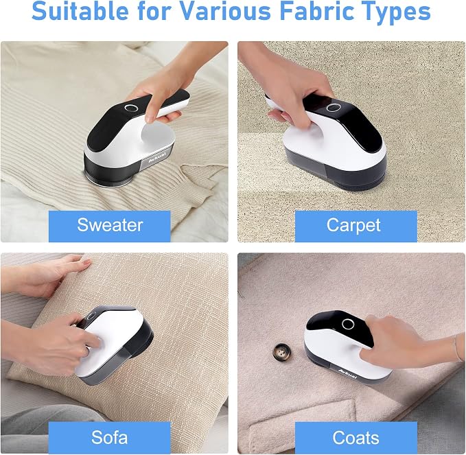 Fabric Shaver and Portable Electric Lint Remover - Sweater Defuzzer with 3-Speeds, 2 Replaceable Stainless Steel Blades, Remove Couch and Clothes Fuzz, Lint Balls, Pills (Black)