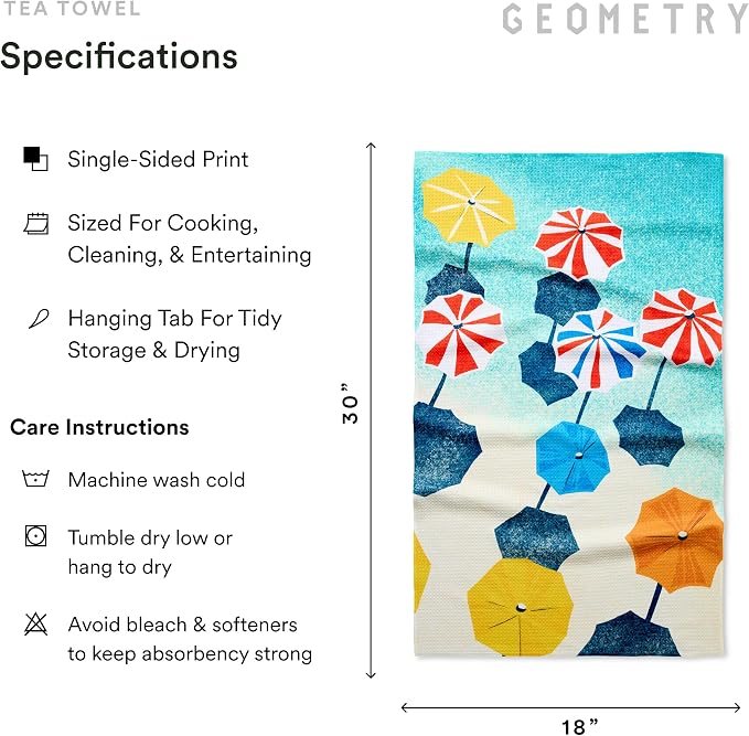 GEOMETRY Tea Towels – Spring & Summer Collection – Quick-Dry, Ultra-Absorbent, Reusable Microfiber Kitchen Towels for Drying & Cleaning - Dancing Umbrellas - 1 Pack