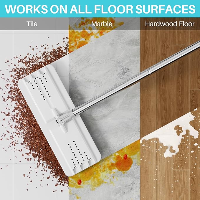 JOYMOOP Flat Mop System, 8L Mop and Bucket Set with Extension Handle, White, Large Capacity Floor Cleaning Mop for Household & Commercial Use, Includes 5 Microfiber Pads for Wet & Dry Cleaning