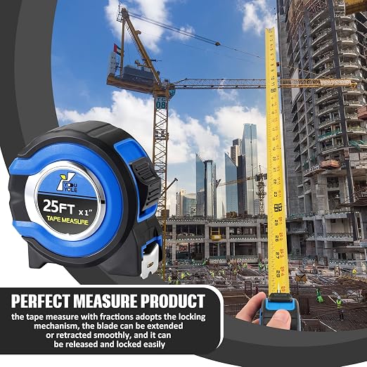 Youyole 24 Pack Tape Measure with Fractions 1/8 Steel Measuring Tape Retractable Easy Read Measurement Ruler Steel Power Blade (25 ft X 1 in,Blue)