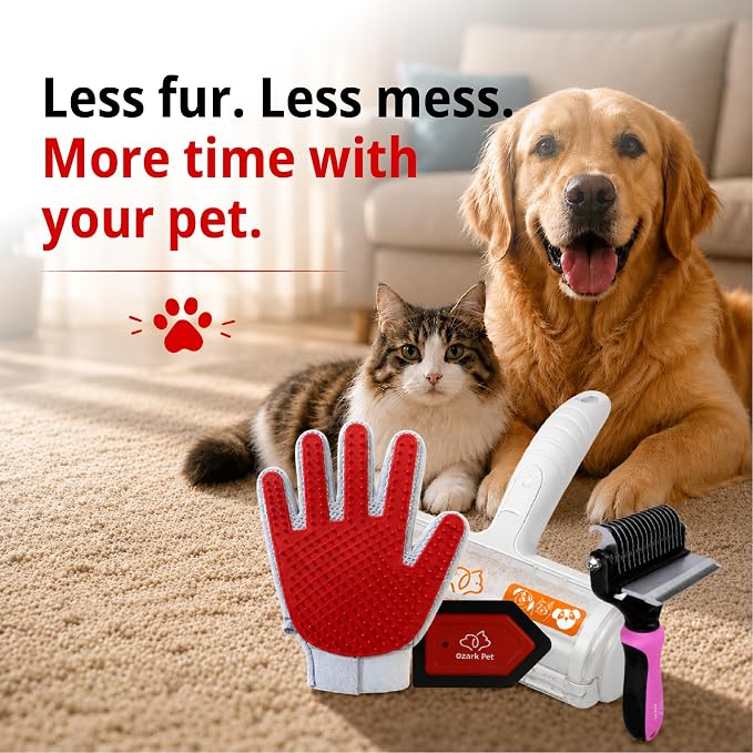 Grooming Brush for Dog/Cat with 2 Sided Grooming Brush for De-Shedding, De-Matting Reduces Shedding up to 95%, Great Short to Long Hair Small Large (Red, Combo 4-in1 Large)
