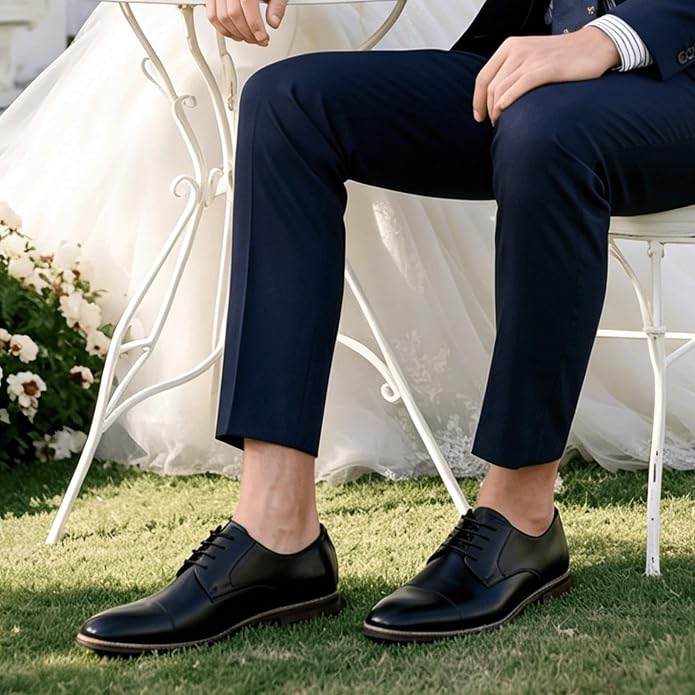 Mens Classic Cap Toe Dress Shoes Oxford for Office | Polished PU Outer Shell,Ventilated Comfortable Latex Insole. Formal Footwear Suited for Office Engagements ,Outings,Weddings
