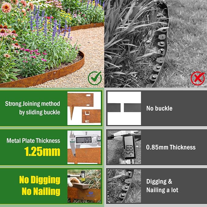 20ft Metal Edging Landscape 6 Pack 6 inch, Decorate Lawn Yard and Fence | Includes a Pair of Gloves, Bendable Hammer-in Steel Edging Landscape, Easy Installation, Adaptable to Various Outdoor Spaces