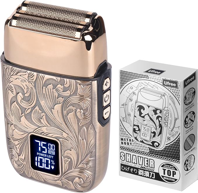 Ufree Foil Shaver for Men, Electric Razor, Face Shaver | Handles 1–2 mm Stubble, 3-Speed Motor for Coarse Thick Hair, Works on Face and Head, Type-C LED Display, Replaceable Foil