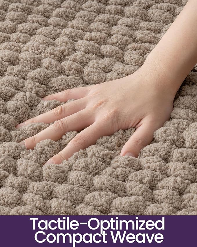 DEXI Bathroom Rugs 30x17, Non Slip Washable Bath Mat, Luxury Chenille Super Absorbent Ultra Thick Bathmats for Shower Floor, Plush Fluffy Shaggy Carpet for Tub, Taupe
