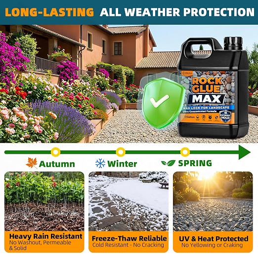 JDiction Rock Glue for Landscaping - 32oz Landscape Glue for Pea Gravel, Pebbles, Bark & Stone, MInder Binder for Garden Paths & Patios, Water Permeable, Non Toxic, Lasts 2 Years